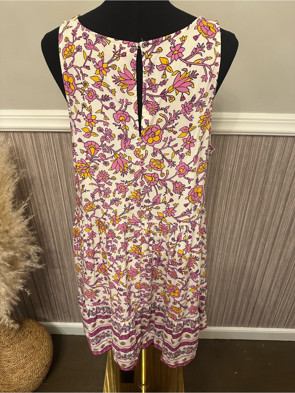 Old Navy Floral Sleeveless Tiered Midi Dress Pink Yellow Boho Size Large - Picture 5 of 10